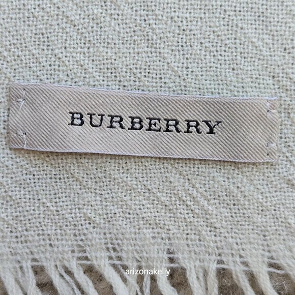 NWOT Burberry Merino Wool Square Scarf with Fringe Tan Brown & Cream - Picture 3 of 14